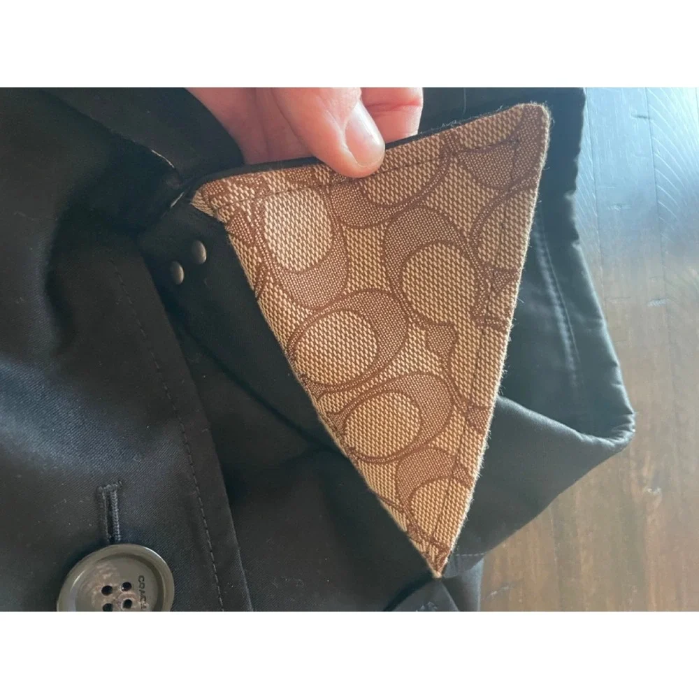 Coach Short Trench Jacket Black Double Breasted Cropped Coat Womens Large - Picture 5 of 7